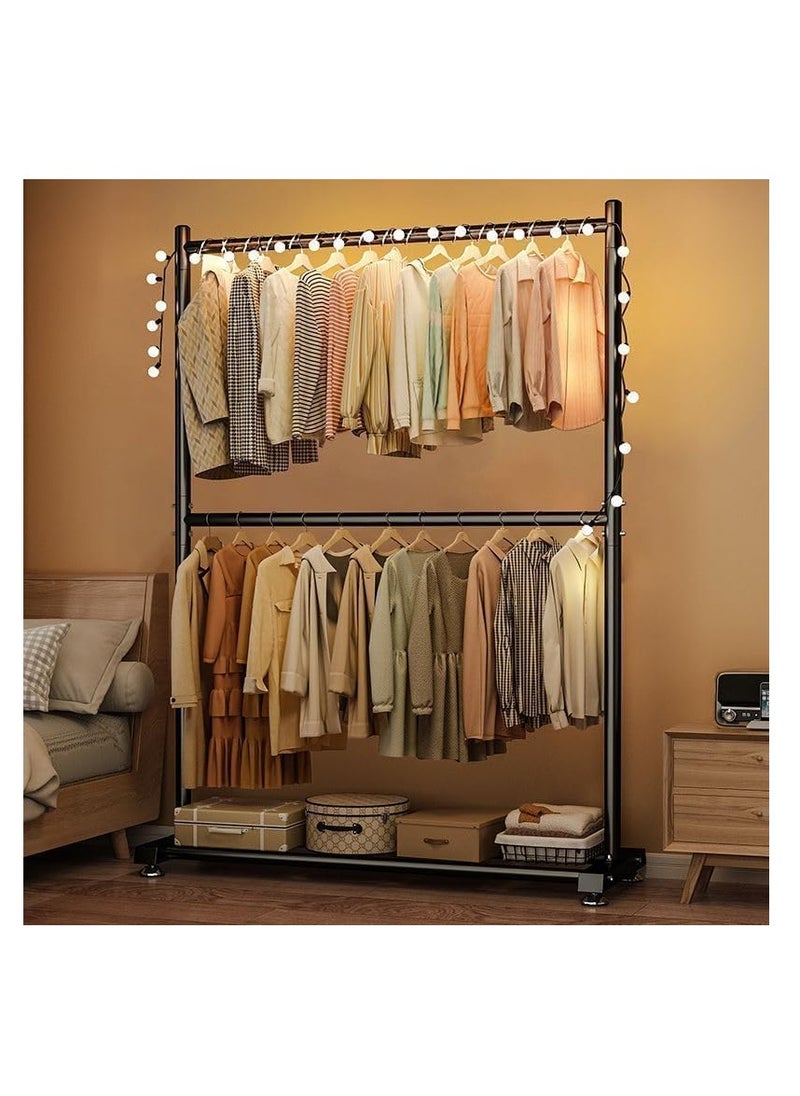 Arabest Arabest Double Rod Clothing Garment Rack : Double Level Clothes Rack Organizer with Bottom Shelf Large Load Capacity Metal Clothing Rack for Bedroom Hanging Clothes (150 * 182 * 40cm Black)  - Image 4