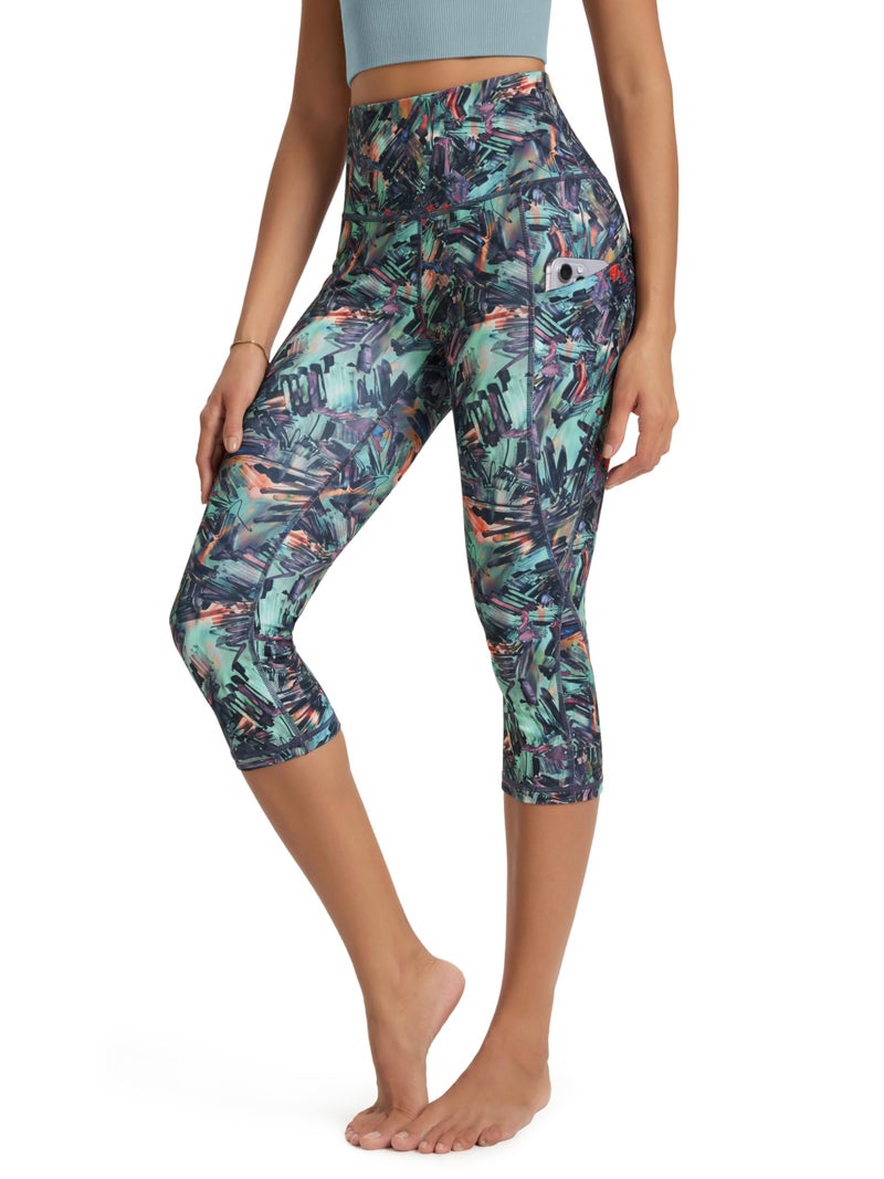 ODODOS Women's High Waisted Pattern Yoga Capri Leggings with Pockets, Tummy Control Non See Through Sports Athletic Workout Running Capris, Scratch Marks, Medium - Image 1