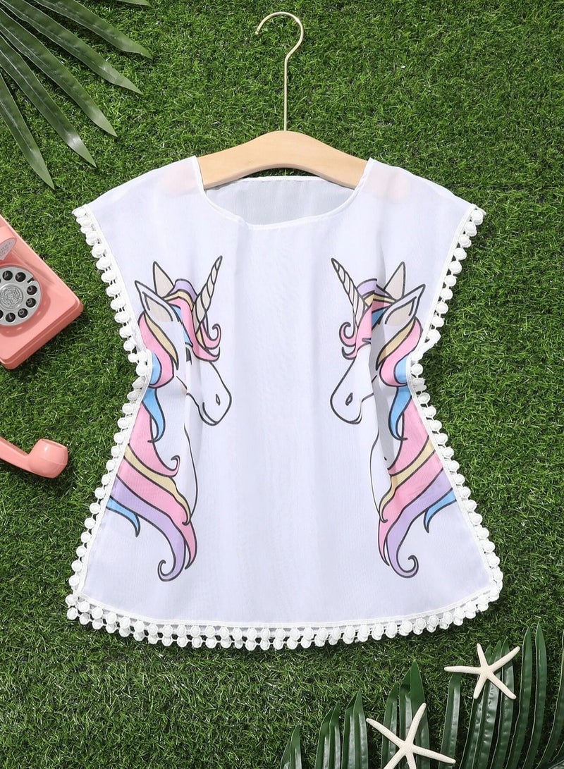 Cashew Swimsuit Unicorn cartoon Print Girls One Piece Beachwear Cover Up  - Image 1