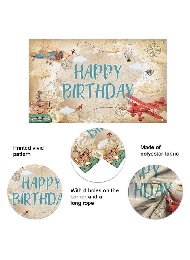Mocsicka Mocsicka Airplane Birthday Backdrop World Map Adventure Airplane Birthday Decoration Banner for Kids Time Flies Aircraft Birthday Party Background Decoration 70.8 x 43.3 Inch  - Image 5
