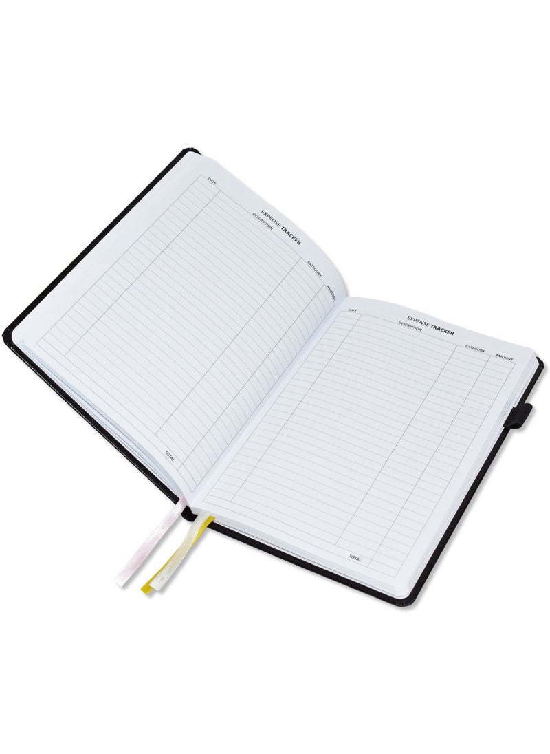 FIS FIS Budget Planner with Elastic Pen Loop German Bonded Leather, Size A5, White Paper, 100 GSM, 128 Pages, Hard Cover, Round Corners, Colour Black - FSORA5BPLANBLBK  - Image 2