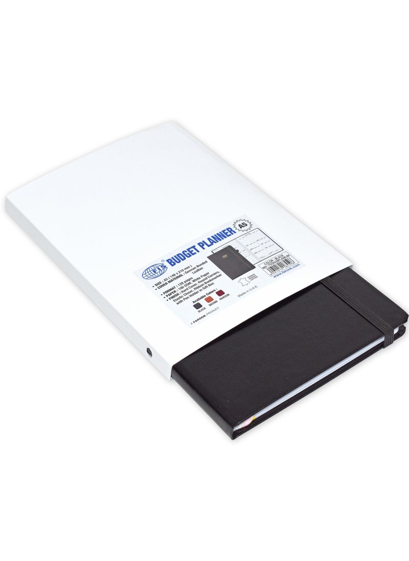 FIS FIS Budget Planner with Elastic Pen Loop German Bonded Leather, Size A5, White Paper, 100 GSM, 128 Pages, Hard Cover, Round Corners, Colour Black - FSORA5BPLANBLBK  - Image 4