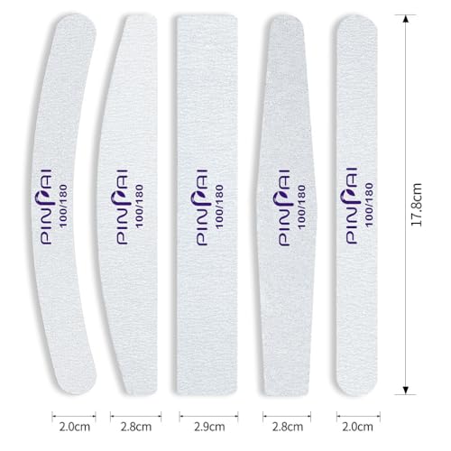 Pinpai 10 Pcs Professional Nail filers 100/180 Grit in 5 Different Shapes - Image 3