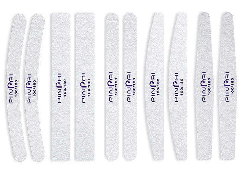 Pinpai 10 Pcs Professional Nail filers 100/180 Grit in 5 Different Shapes - Image 1