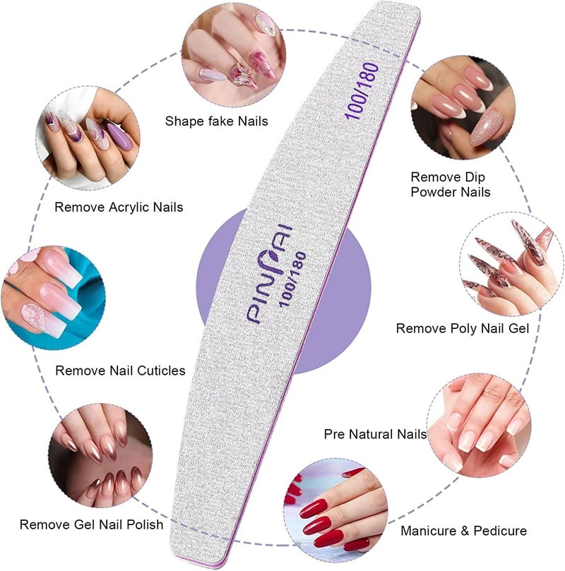 Pinpai 10 Pcs Professional Nail filers 100/180 Grit in 5 Different Shapes - Image 5