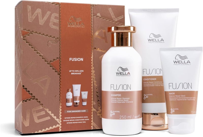 Wella Professionals Fusion Gift Set Includes Shampoo Conditioner and Hair Mask Protection against Breakage Damage Deep Repair Perfect for Christmas
