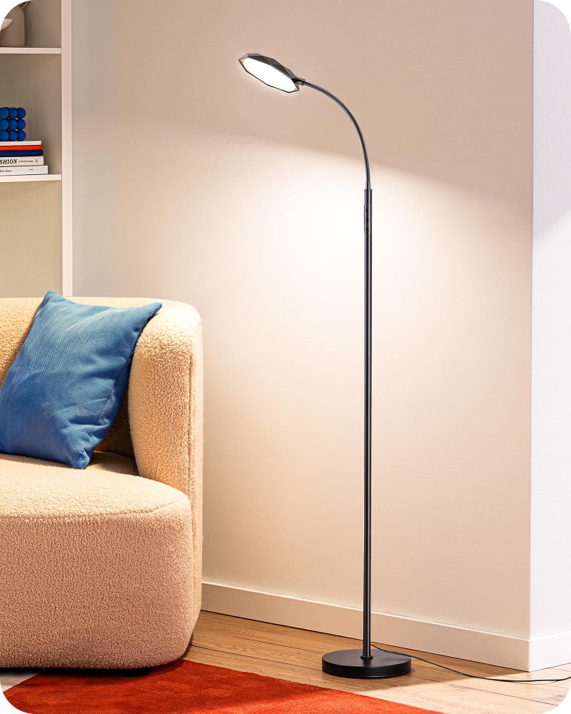 EDISHINE LED Floor Lamp, 1300LM Super Bright Reading Floor Lamps for Living Room, Dimmable 4 Color Temperature Standing Lamp, Remote & Touch Control, Adjustable Gooseneck Lamp for Bedroom Office Black - Image 1