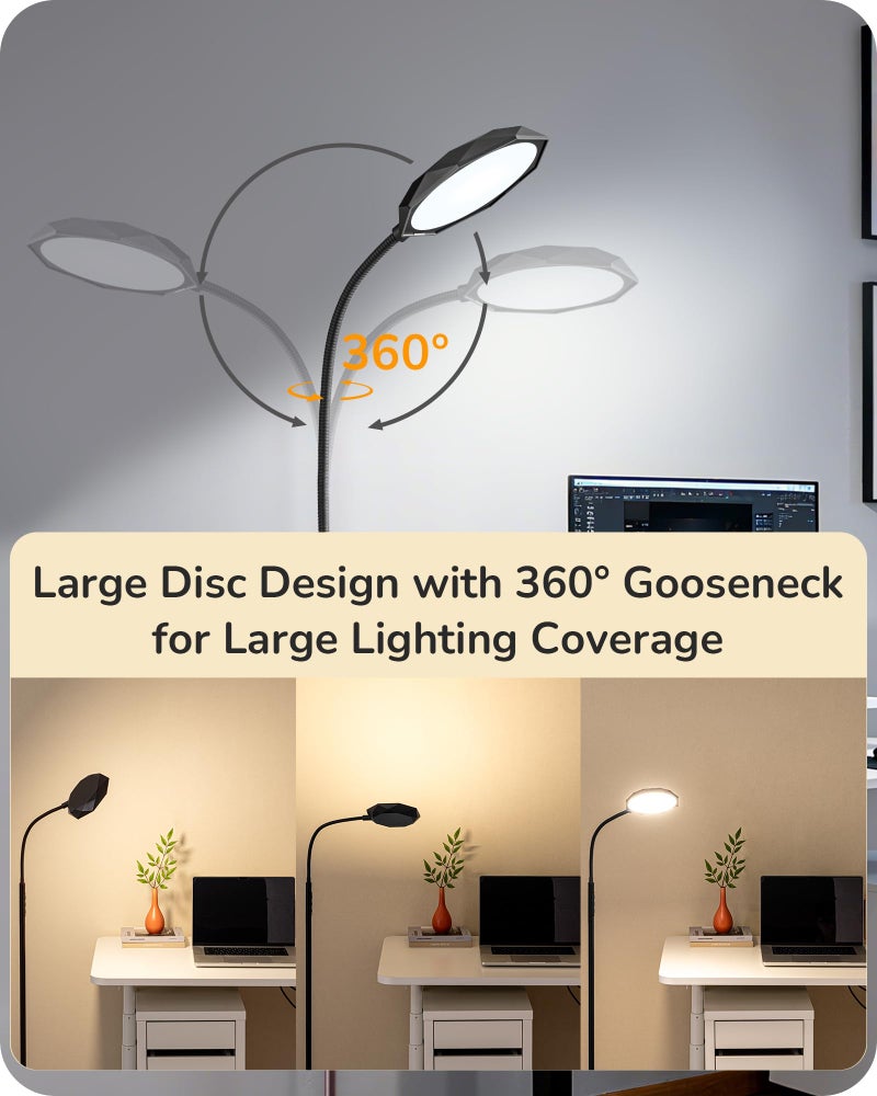 EDISHINE LED Floor Lamp, 1300LM Super Bright Reading Floor Lamps for Living Room, Dimmable 4 Color Temperature Standing Lamp, Remote & Touch Control, Adjustable Gooseneck Lamp for Bedroom Office Black - Image 3