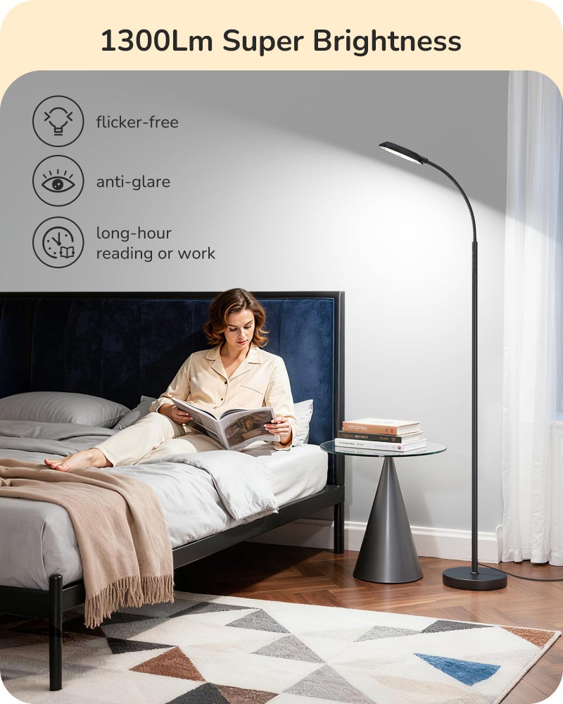 EDISHINE LED Floor Lamp, 1300LM Super Bright Reading Floor Lamps for Living Room, Dimmable 4 Color Temperature Standing Lamp, Remote & Touch Control, Adjustable Gooseneck Lamp for Bedroom Office Black - Image 4