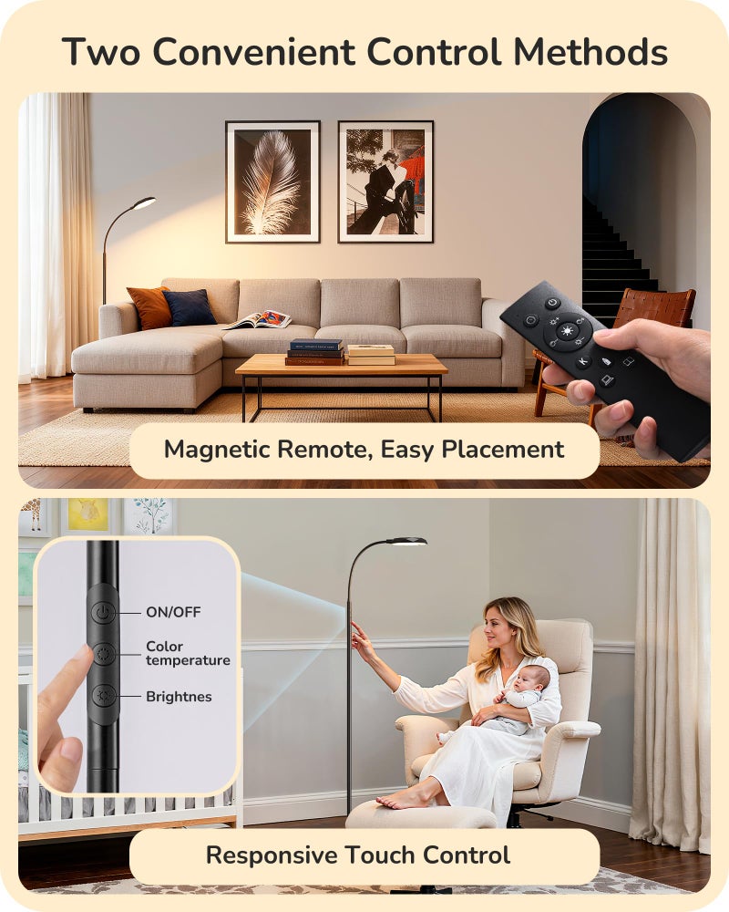 EDISHINE LED Floor Lamp, 1300LM Super Bright Reading Floor Lamps for Living Room, Dimmable 4 Color Temperature Standing Lamp, Remote & Touch Control, Adjustable Gooseneck Lamp for Bedroom Office Black - Image 5