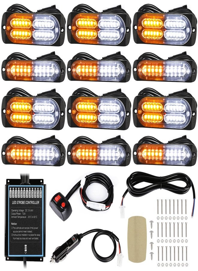 LINKITOM 12pcs Ultra Slim Sync Feature Surface Mount Emergency Beacon Hazard Warning Flashing Strobe Lights with Waterproof Controller and Long Heavy Cable for Car Truck Vehicle - Image 1