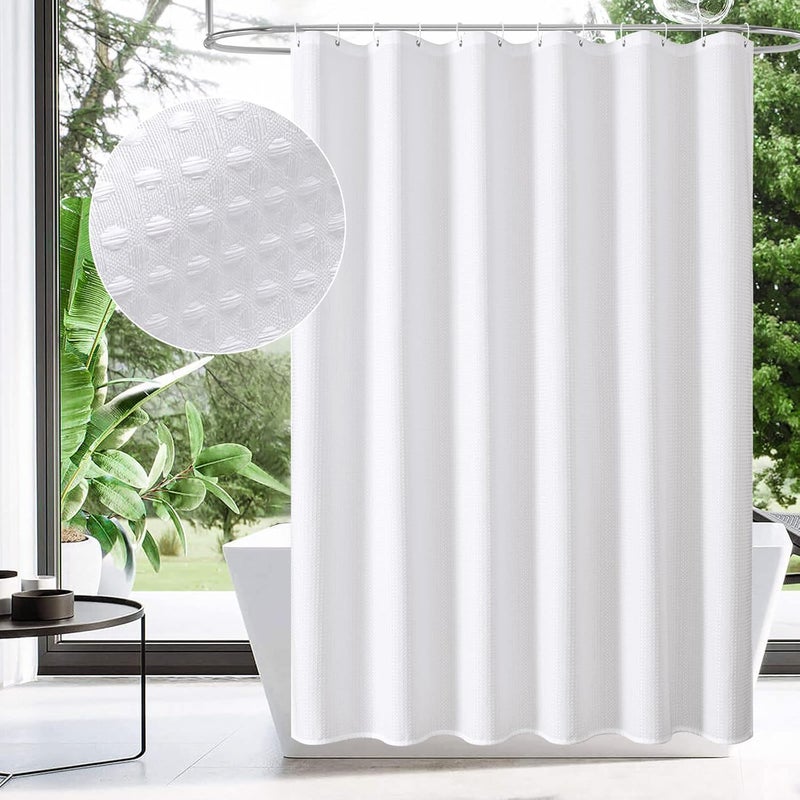 MitoVilla White Waffle Shower Curtain Set, Modern Farmhouse Fabric Shower Curtains for Bathroom Decor, Neutral Waffle Weave Hotel Cloth Shower Curtain Liner, Luxury Weighted Shower Curtain, 72 x 72 - Image 2