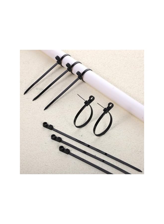 S-TOP Heavy Duty Cable Zip Ties with Screw Hole, Black, 200mm, Reusable Plastic Cord Organizer, 100 Pack - Image 4