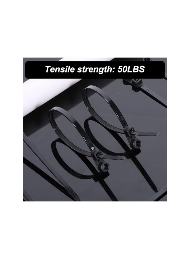 S-TOP Heavy Duty Cable Zip Ties with Screw Hole, Black, 200mm, Reusable Plastic Cord Organizer, 100 Pack - Image 2