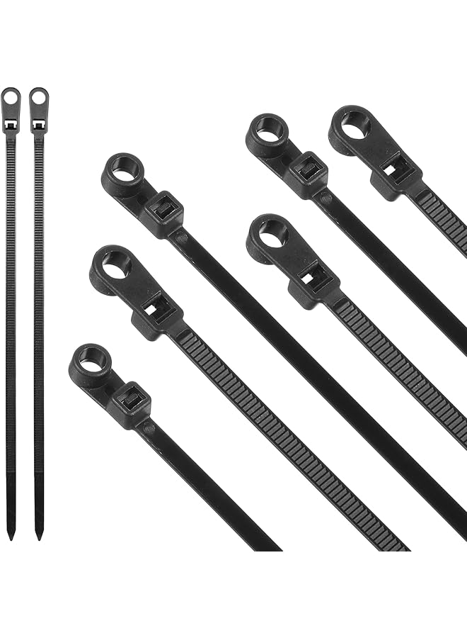 S-TOP Heavy Duty Cable Zip Ties with Screw Hole, Black, 200mm, Reusable Plastic Cord Organizer, 100 Pack - Image 1