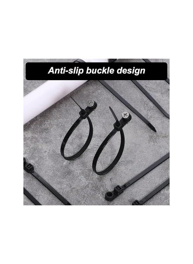 S-TOP Heavy Duty Cable Zip Ties with Screw Hole, Black, 200mm, Reusable Plastic Cord Organizer, 100 Pack - Image 3