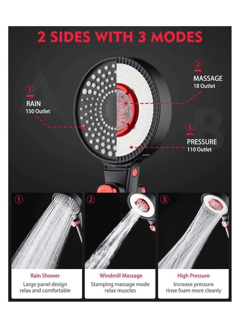 SYOSI High Pressure Shower Head, Filtered Shower Head Double-Face Shower Head with 3 Jet Mode Showerhead Energy Saving Shower Head for SPA, Rain Shower, Booster | Smart-Stop Button Saves Water & Energy - Image 2