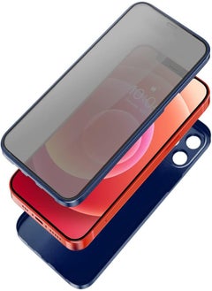 360° Full Protection Built-in Sensitivity Anti-Scratch Screen Protector Ultra-Slim Case 2 pieces front Glass Privacy And back Plastic compatible with iPhone 12 Pro 6.1 inch - Blue