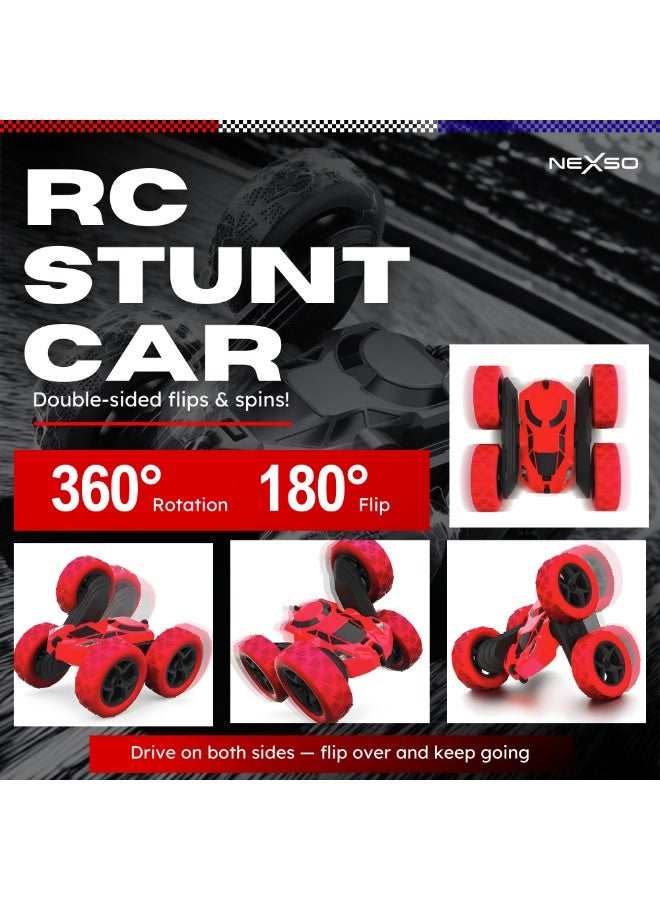 NEXSO Remote Control Car 4WD RC Stunt Car with 360° Rotation, 180° Flip | Dual Motors, LED Lights, 90+ min Playtime, 2.4GHz Remote, Rechargeable Off-Road Toy Car for Kids Boys Girls (Red) - Image 2