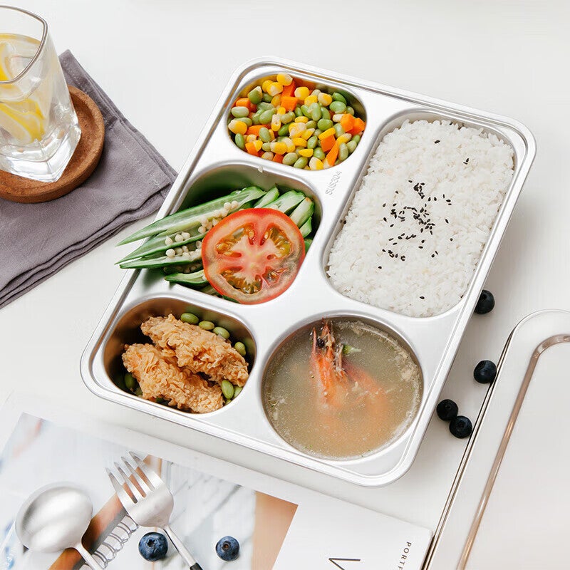 Maxcook 304 الفولاذ المقاوم للصدأ وجبة علبة الغداء مربع ، 5 مقصورات عميقة سميكة مقسمة علبة الوجبات السريعة صندوق الغداء طالب MCFT725 - Image 2