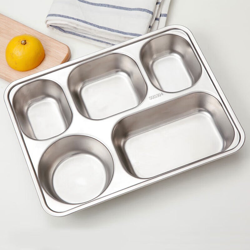 Maxcook 304 الفولاذ المقاوم للصدأ وجبة علبة الغداء مربع ، 5 مقصورات عميقة سميكة مقسمة علبة الوجبات السريعة صندوق الغداء طالب MCFT725 - Image 1