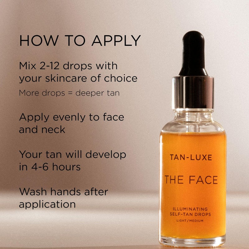 Tan-Luxe The Face Illuminating Self-Tan Drops, Customizable Face Tanning Serum, Natural Glow, Mix With Skincare, Vegan, Cruelty-Free, Streak-Free, 0.33 fl. oz/10 ml Bottle (Medium/Dark) - Image 4