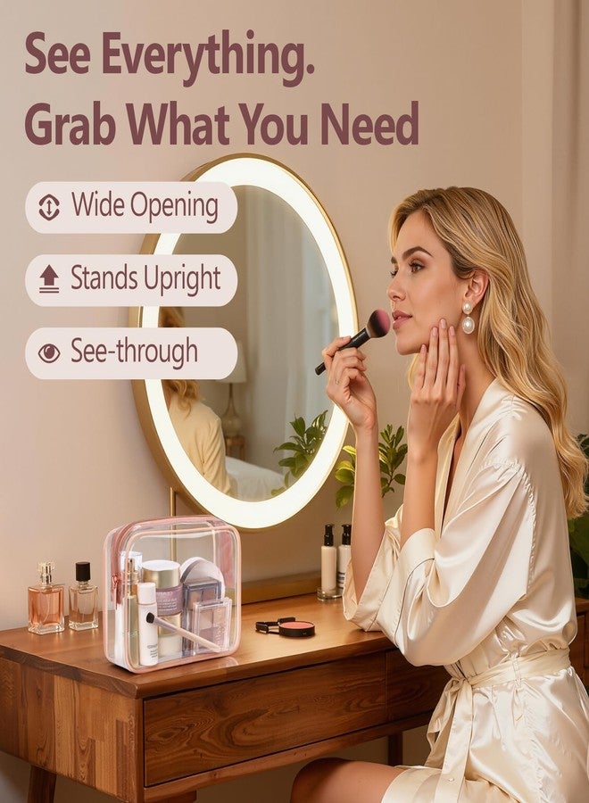 PACKISM Clear Makeup Bag - TSA Approved Toiletry Bag 3 Pack Medium, Quart Size Bag for Travel Size Toiletries Clear Toiletry Bag, Carry on Airport Airline Compliant Bag, Rose Pink - Image 4