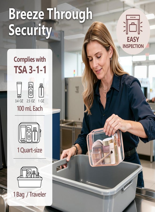 PACKISM Clear Makeup Bag - TSA Approved Toiletry Bag 3 Pack Medium, Quart Size Bag for Travel Size Toiletries Clear Toiletry Bag, Carry on Airport Airline Compliant Bag, Rose Pink - Image 2