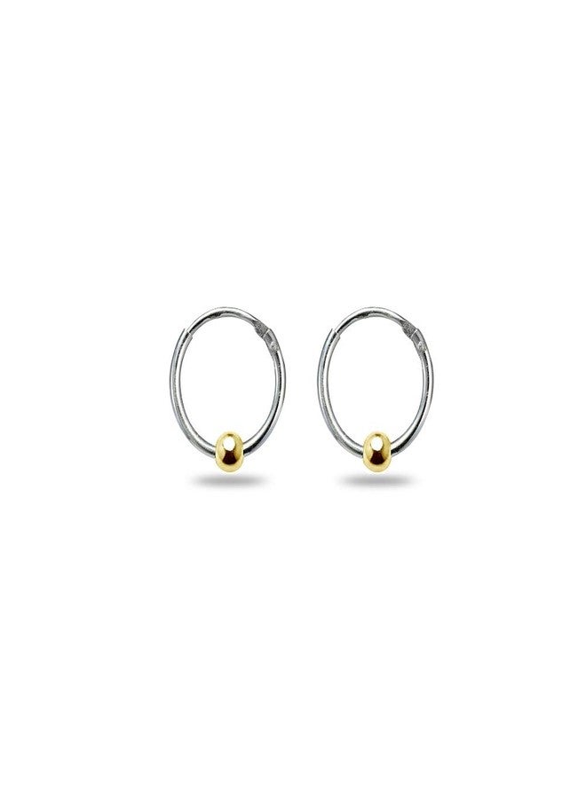 Hoops 4 Less Sterling Silver Two-Tone Yellow Ball Bead Small Endless 10mm Lightweight Thin Round Unisex Hoop Earrings for Men Women - Image 1
