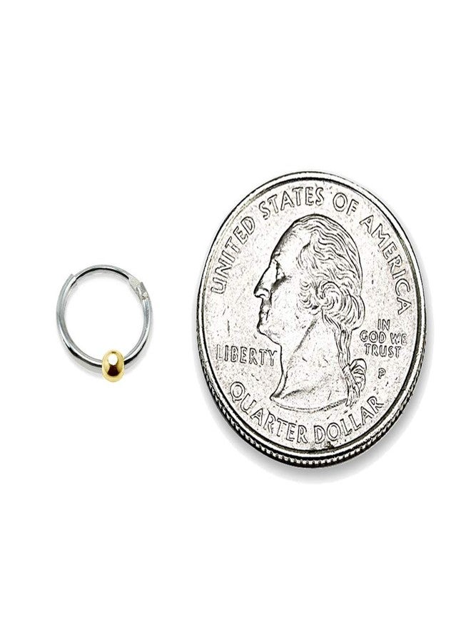 Hoops 4 Less Sterling Silver Two-Tone Yellow Ball Bead Small Endless 10mm Lightweight Thin Round Unisex Hoop Earrings for Men Women - Image 3