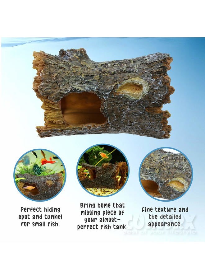 CORISRX Aquarium Hide Log Betta Fish Tank accessorie Decoration - Resin Artificial Tree Trunk Ornament for Fish Tank Betta Hideout Cave Decor - Small Tree Log with Hollow for Aquarium Accessories - Image 4
