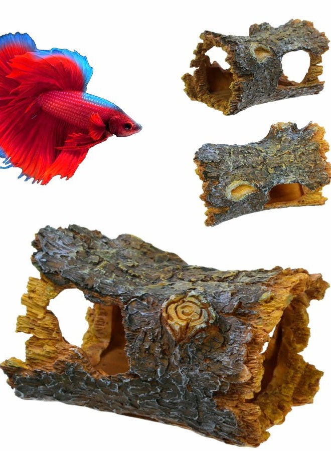 CORISRX Aquarium Hide Log Betta Fish Tank accessorie Decoration - Resin Artificial Tree Trunk Ornament for Fish Tank Betta Hideout Cave Decor - Small Tree Log with Hollow for Aquarium Accessories - Image 1