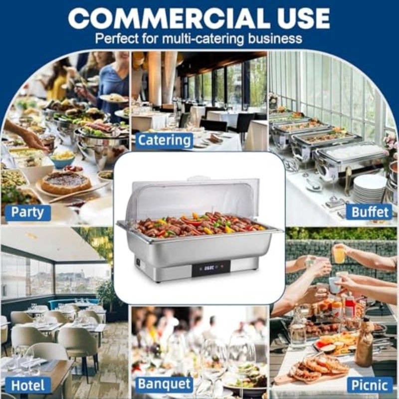 SOUNDCOUS Electric Chafing Dish Buffet Server Set, 20°C~90°C double-compartment food tray with temperature control, roll-top food warmer, suitable - Image 5
