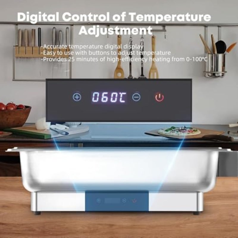 SOUNDCOUS Electric Chafing Dish Buffet Server Set, 20°C~90°C double-compartment food tray with temperature control, roll-top food warmer, suitable - Image 4