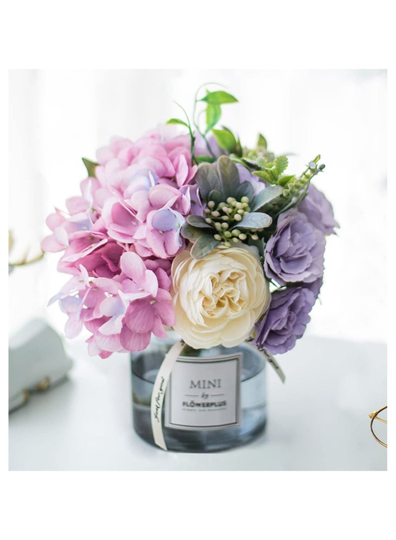 Y&D Artificial Flowers With Vases, Fake Rose Bouquet Table Decoration, Hydrangea Flower Wedding Party Family Bedroom Living Room Decoration  - Image 1