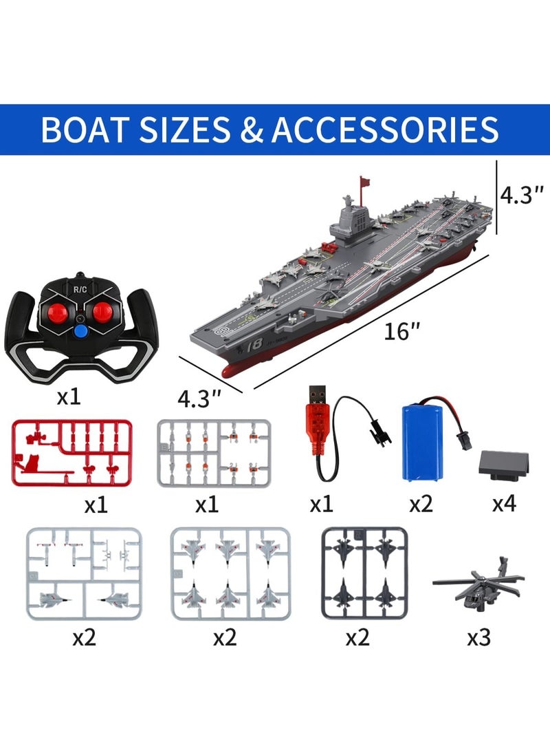 BlueFire Remote Control Boat for Kids & Adults - 16" High-Speed DIY Military Warship with 2 Rechargeable Batteries, 15mph Top Speed, 2.4Ghz RC Aircraft Carrier for Pool & Lake | Cool Model Gift for Boys 8-12 - Image 2