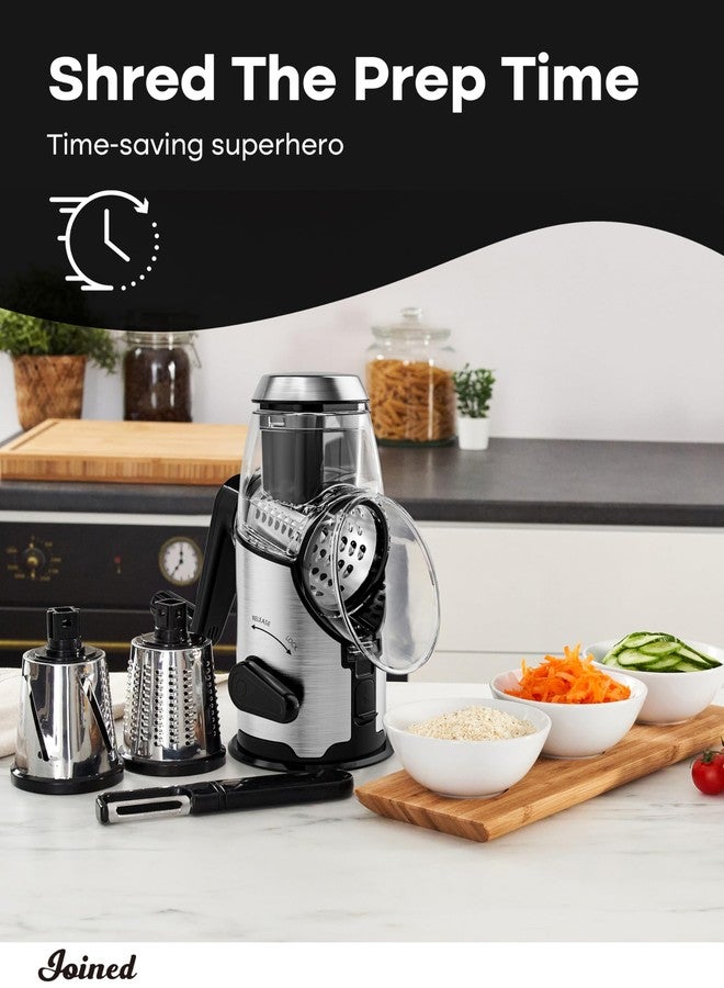 Joined Rotary Cheese Grater with Handle - Mandoline Slicer with 3 Stainless Steel Drum Blades-Vegetable Slicer Walnuts Grinder Cheese Shredder Round Mandoline with Peeler - Image 2