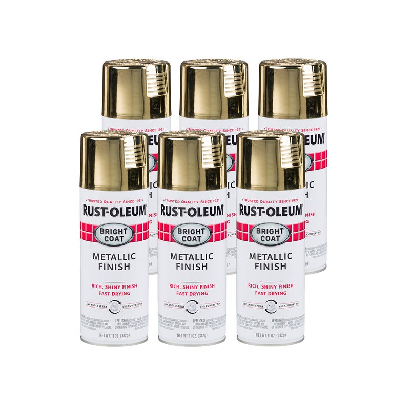 Rust-Oleum 7710830-6PK Stops Rust Bright Coat Metallic Spray Paint, 11 Oz, Gold, 6 Pack - Image 1