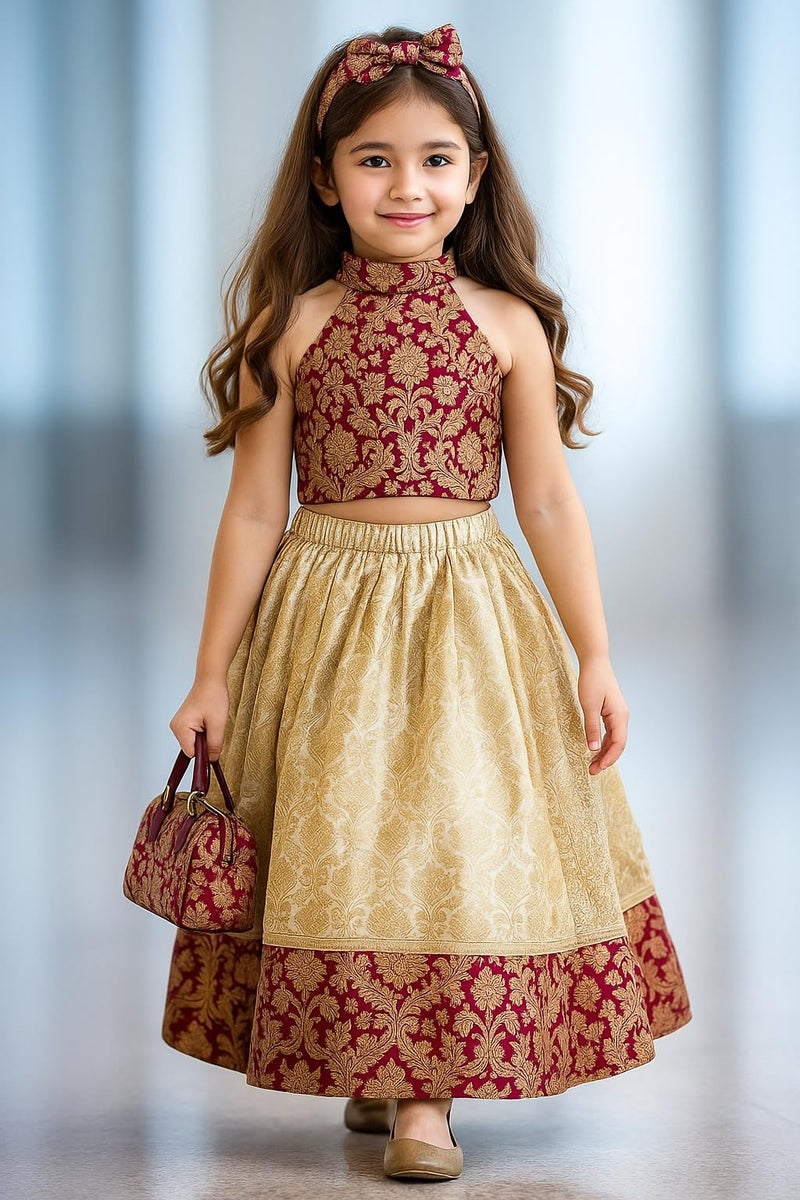 Naixa Girl's Cotton Fabric Off White Color Floral Print Lehenga Choli with Sleeveless and Drawstring Closure Type| Ready to Wear Lehenga Choli Set for Kids - Image 2