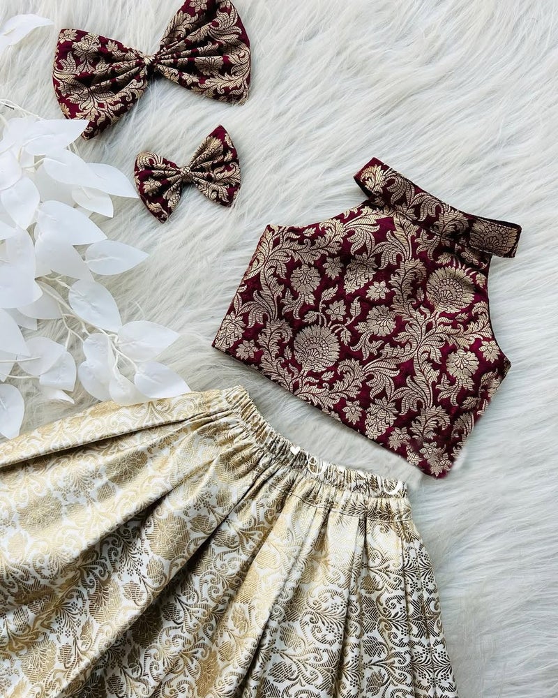 Naixa Girl's Cotton Fabric Off White Color Floral Print Lehenga Choli with Sleeveless and Drawstring Closure Type| Ready to Wear Lehenga Choli Set for Kids - Image 5