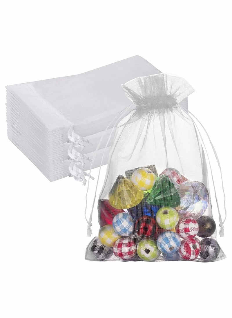Excefore - Sheer Organza Bags 100 Pcs Favor Silk Candy Bags, White Jewellery Bags Small for Jewellery Gift Sugar Coins Seeds Storage Wedding Pouch Bags(7 x 9 cm) - Image 1