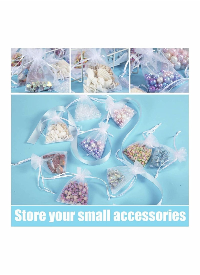 Excefore - Sheer Organza Bags 100 Pcs Favor Silk Candy Bags, White Jewellery Bags Small for Jewellery Gift Sugar Coins Seeds Storage Wedding Pouch Bags(7 x 9 cm) - Image 1