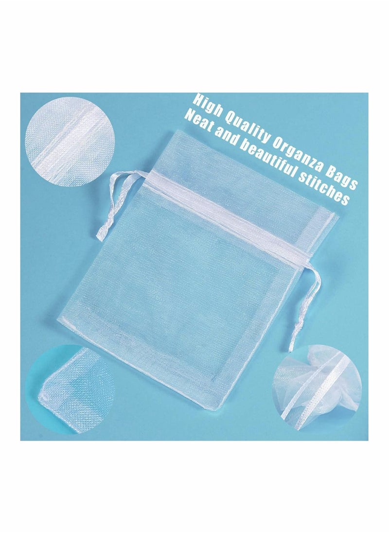 Excefore - Sheer Organza Bags 100 Pcs Favor Silk Candy Bags, White Jewellery Bags Small for Jewellery Gift Sugar Coins Seeds Storage Wedding Pouch Bags(7 x 9 cm) - Image 1