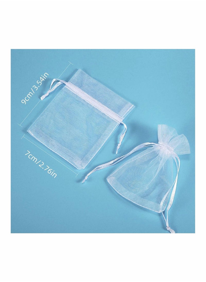 Excefore - Sheer Organza Bags 100 Pcs Favor Silk Candy Bags, White Jewellery Bags Small for Jewellery Gift Sugar Coins Seeds Storage Wedding Pouch Bags(7 x 9 cm) - Image 1