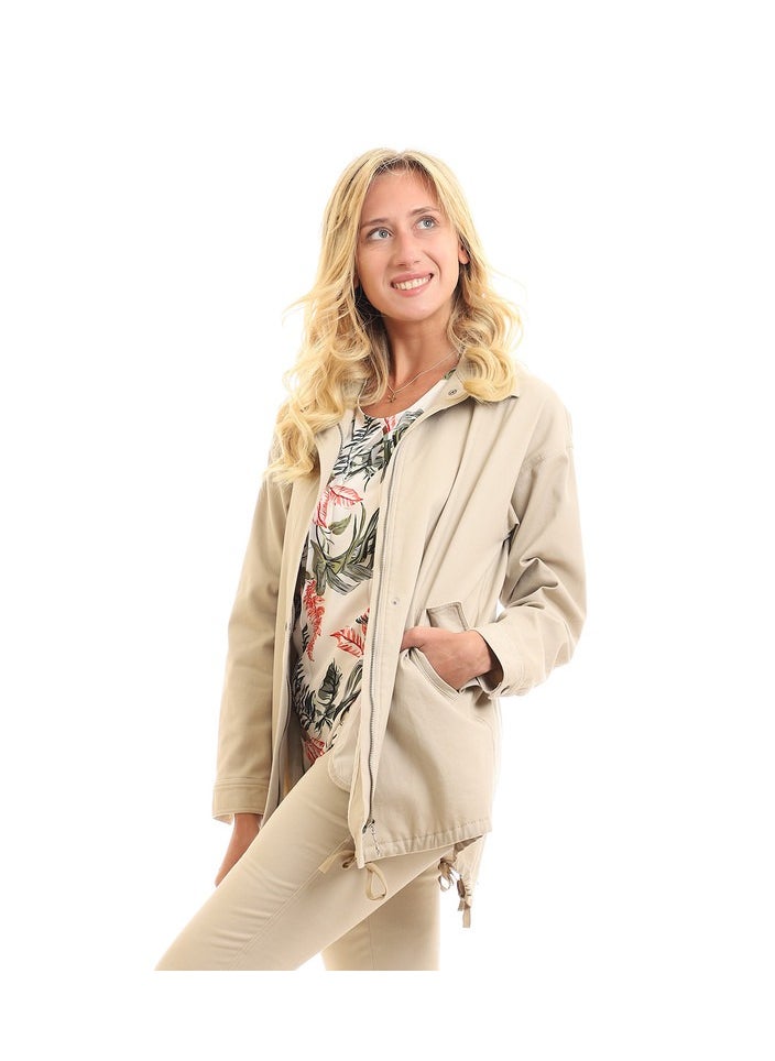 Esla Double Closure Casual Beige Jacket  - Image 2