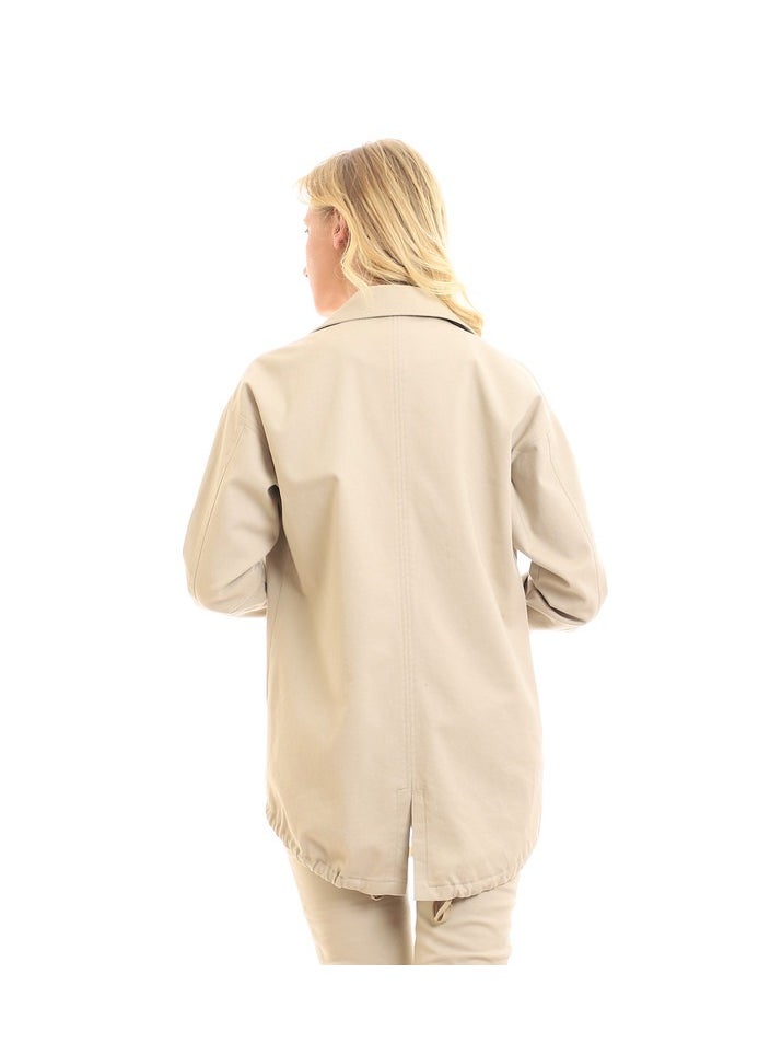 Esla Double Closure Casual Beige Jacket  - Image 3