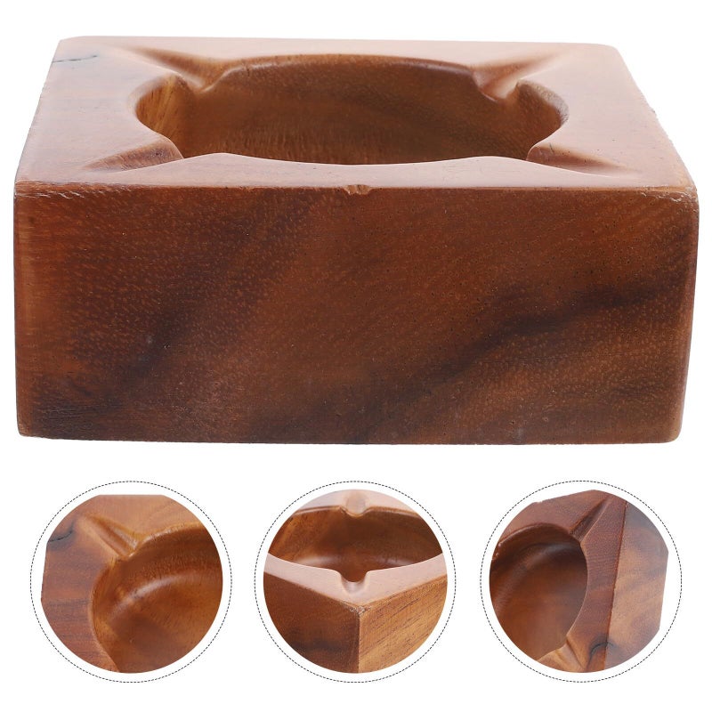Vintage Wooden Ashtray With Groove Classic Walnut Finish Smooth Polished Surface Compact Household Tabletop Design Easy To Clean Portable Decor For Home Office - Image 4