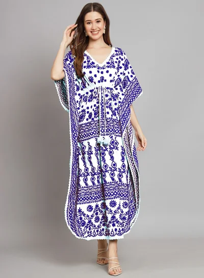 Alaya Hand Embroidered Cotton Chikan Kaftan-AL2558
