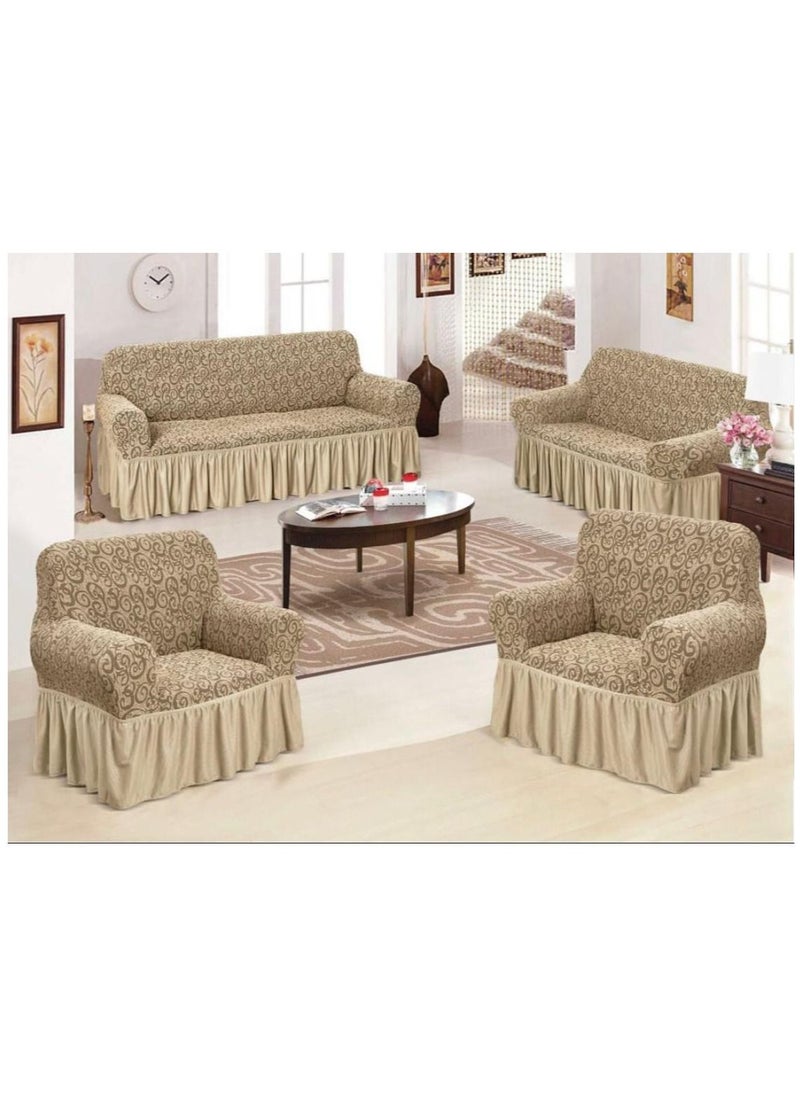 EVORY HOME Sofa Cover Jacquard 4-Pieces Set of 7-Seater (3+2+1+1) Super Stretchable Anti-Wrinkle Slip Resistant Furniture Protector  - Image 1