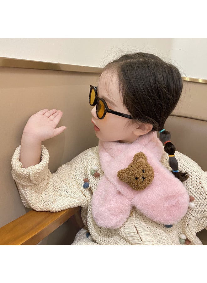 K-style Of Cute And Versatile Plush Kidsren's Scarf Cartoon Boys And Girls Thickeneded Imitation Rabbit Fur Winter Baby Warm Scarf